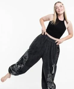 HaremPants.com Women's Stone Washed Patchwork Women Unisex Pants In Black