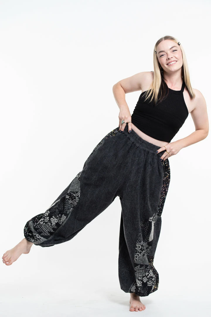 HaremPants.com Women's Stone Washed Patchwork Women Unisex Pants In Black 3 HaremPants.com Women's Stone Washed Patchwork Women Unisex Pants In Black