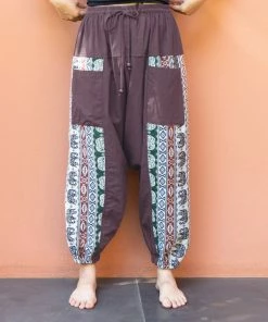 HaremPants.com Elephant Aztec Cotton Women's Harem Pants In Brown
