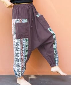 HaremPants.com Elephant Aztec Cotton Women's Harem Pants In Brown