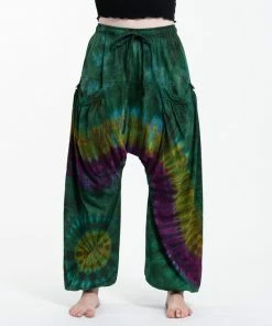 HaremPants.com Women's Tie Dye Cotton Women Harem Pants In Green Yellow