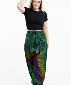 HaremPants.com Women's Tie Dye Cotton Women Harem Pants In Green Yellow