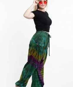 HaremPants.com Women's Tie Dye Cotton Women Harem Pants In Green Yellow