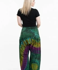 HaremPants.com Women's Tie Dye Cotton Women Harem Pants In Green Yellow