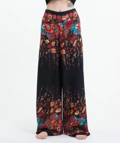 HaremPants.com Floral Palazzo Style Harem Pants In Black