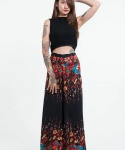 HaremPants.com Floral Palazzo Style Harem Pants In Black