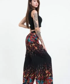 HaremPants.com Floral Palazzo Style Harem Pants In Black