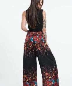 HaremPants.com Floral Palazzo Style Harem Pants In Black