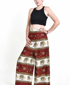 HaremPants.com Elephant Bliss Palazzo Style Elephant Pants In Red Women's