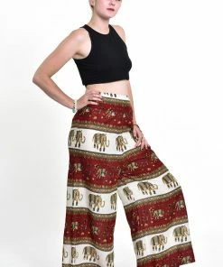 HaremPants.com Elephant Bliss Palazzo Style Elephant Pants In Red Women's
