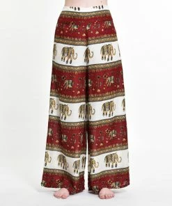 HaremPants.com Elephant Bliss Palazzo Style Elephant Pants In Red Women's