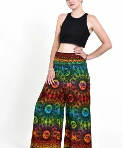 HaremPants.com Women's Rainbow Elephant Palazzo Style Elephant Pants In Orange