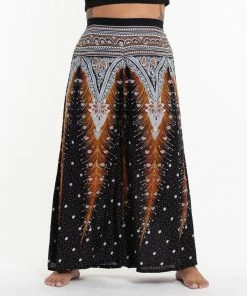 HaremPants.com Plus Size Peacock Feathers Palazzo Style Harem Pants In Black