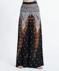 HaremPants.com Women's Peacock Feathers Palazzo Style Harem Pants In Black