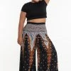HaremPants.com Plus Size Peacock Feathers Palazzo Style Harem Pants In Black
