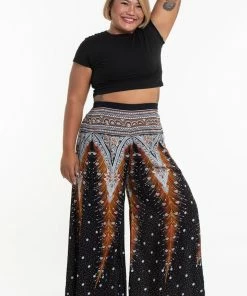 HaremPants.com Plus Size Peacock Feathers Palazzo Style Harem Pants In Black