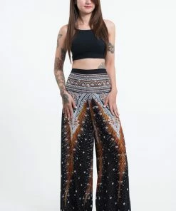 HaremPants.com Women's Peacock Feathers Palazzo Style Harem Pants In Black