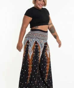 HaremPants.com Plus Size Peacock Feathers Palazzo Style Harem Pants In Black