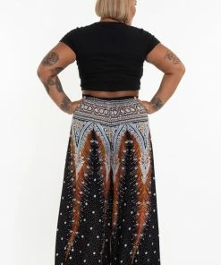 HaremPants.com Plus Size Peacock Feathers Palazzo Style Harem Pants In Black