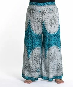 HaremPants.com Plus Size Marble Mandalas Palazzo Style Harem Pants In Turquoise
