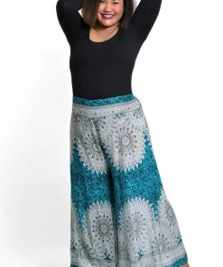 HaremPants.com Plus Size Marble Mandalas Palazzo Style Harem Pants In Turquoise