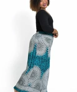 HaremPants.com Plus Size Marble Mandalas Palazzo Style Harem Pants In Turquoise