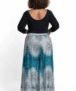 HaremPants.com Plus Size Marble Mandalas Palazzo Style Harem Pants In Turquoise