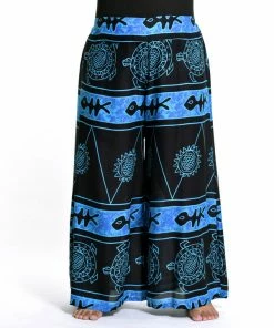 HaremPants.com Women's Plus Size Turtle Print Palazzo Style Harem Pants In Blue