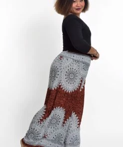 HaremPants.com Plus Size Marble Mandalas Palazzo Style Harem Pants In Brown Women's