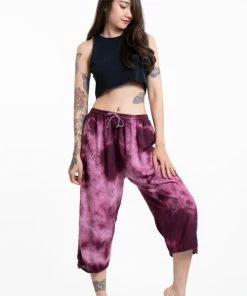 HaremPants.com Women's Drawstring Yoga Massage Cropped Pants In Dark Purple