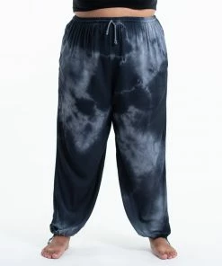 HaremPants.com Plus Size Tie Dye Drawstring Women's Yoga Massage Pants In Black