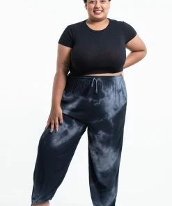HaremPants.com Plus Size Tie Dye Drawstring Women's Yoga Massage Pants In Black