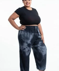 HaremPants.com Plus Size Tie Dye Drawstring Women's Yoga Massage Pants In Black