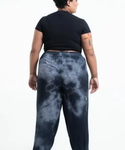 HaremPants.com Plus Size Tie Dye Drawstring Women's Yoga Massage Pants In Black