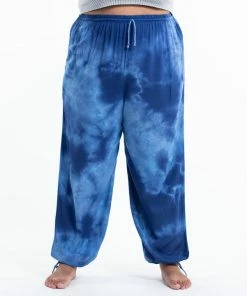 HaremPants.com Plus Size Tie Dye Drawstring Women's Yoga Massage Pants In Blue