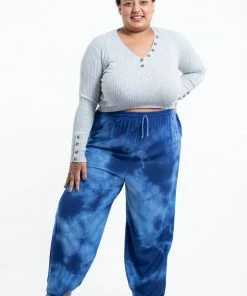 HaremPants.com Plus Size Tie Dye Drawstring Women's Yoga Massage Pants In Blue