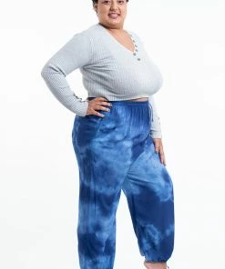 HaremPants.com Plus Size Tie Dye Drawstring Women's Yoga Massage Pants In Blue