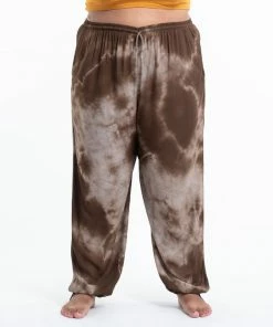 HaremPants.com Plus Size Tie Dye Drawstring Women's Yoga Massage Pants In Brown