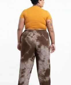 HaremPants.com Plus Size Tie Dye Drawstring Women's Yoga Massage Pants In Brown