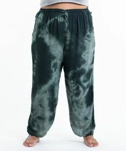 HaremPants.com Plus Size Tie Dye Drawstring Women's Yoga Massage Pants In Dark Teal