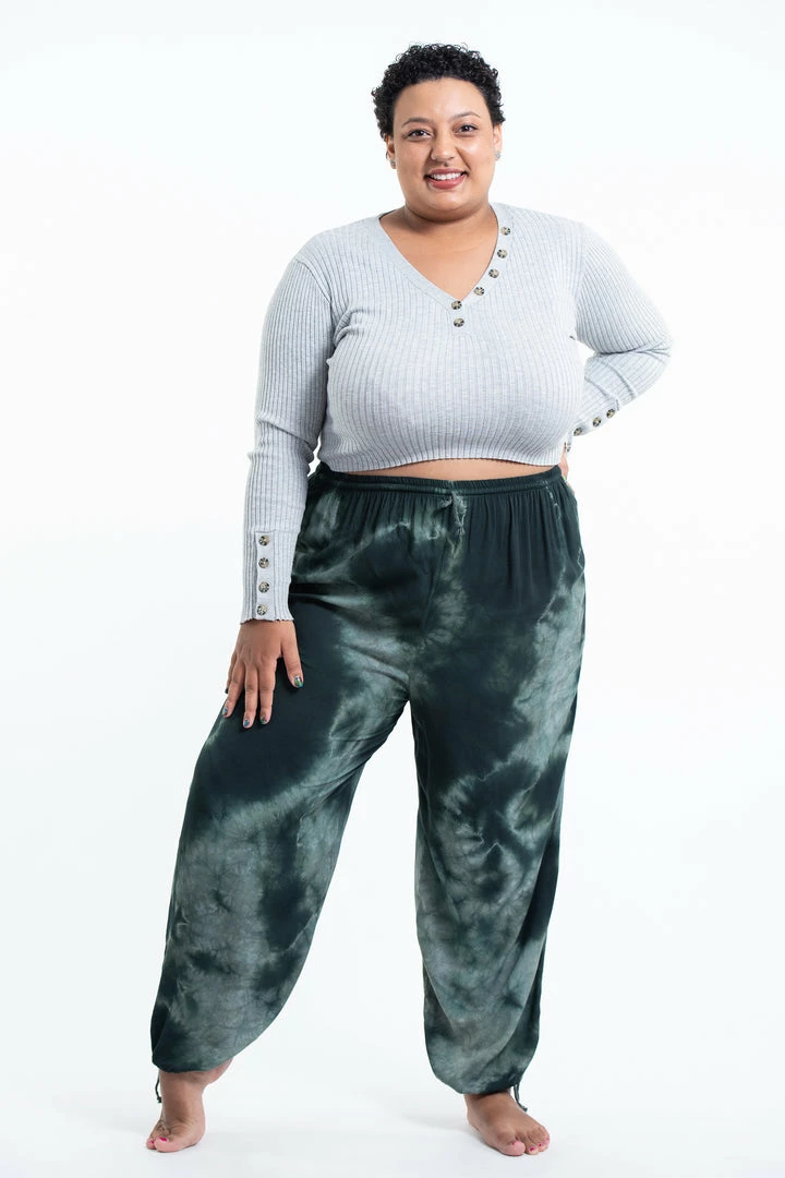 HaremPants.com Plus Size Tie Dye Drawstring Women's Yoga Massage Pants In Dark Teal 3 HaremPants.com Plus Size Tie Dye Drawstring Women's Yoga Massage Pants In Dark Teal