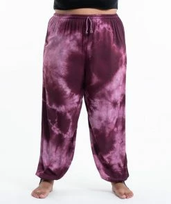 HaremPants.com Plus Size Tie Dye Drawstring Women's Yoga Massage Pants In Dark Purple