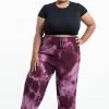 HaremPants.com Plus Size Tie Dye Drawstring Women's Yoga Massage Pants In Dark Purple