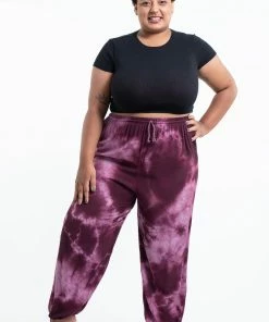 HaremPants.com Plus Size Tie Dye Drawstring Women's Yoga Massage Pants In Dark Purple