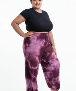 HaremPants.com Plus Size Tie Dye Drawstring Women's Yoga Massage Pants In Dark Purple
