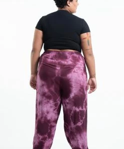 HaremPants.com Plus Size Tie Dye Drawstring Women's Yoga Massage Pants In Dark Purple