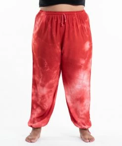 HaremPants.com Plus Size Tie Dye Drawstring Women's Yoga Massage Pants In Red