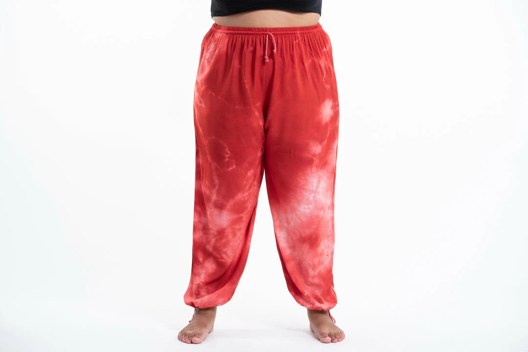 HaremPants.com Plus Size Tie Dye Drawstring Women's Yoga Massage Pants In Red 4 HaremPants.com Plus Size Tie Dye Drawstring Women's Yoga Massage Pants In Red