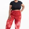 HaremPants.com Plus Size Tie Dye Drawstring Women's Yoga Massage Pants In Red