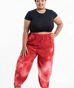 HaremPants.com Plus Size Tie Dye Drawstring Women's Yoga Massage Pants In Red